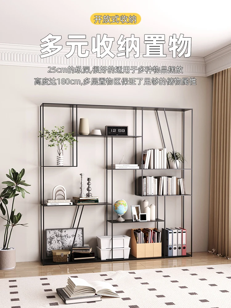 Nordic wrought iron bookshelf floor shelf living room simple modern multi-layer storage storage shelf home display cabinet