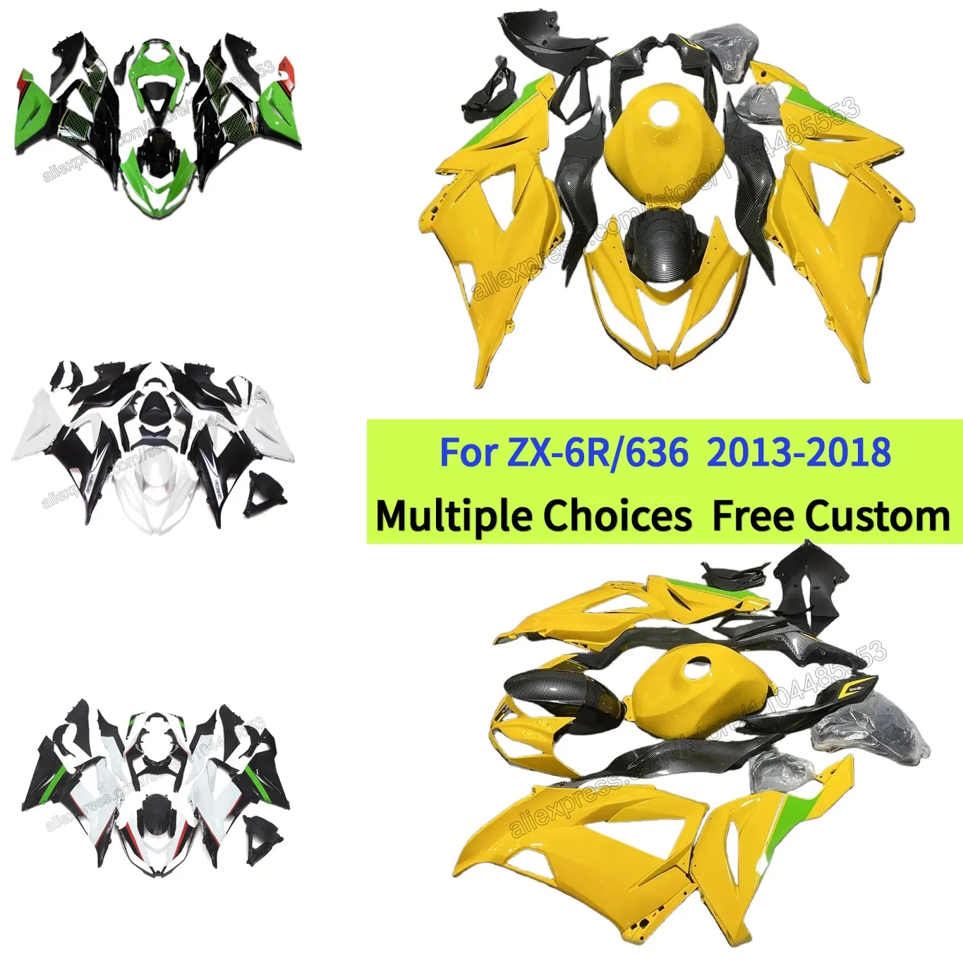 

Лучший комплект обтекателей для Kawasaki ZX6R 2013-2018 ZX636 желтого цвета, обтекатели и углеродное волокно с крышкой бака