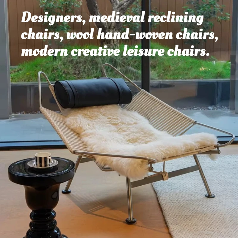 

Nordic Designer Lounge Chair Wool Knitted Weave Modern Creative Accent Armchair Outdoor Living Room Garden Patio Comfy