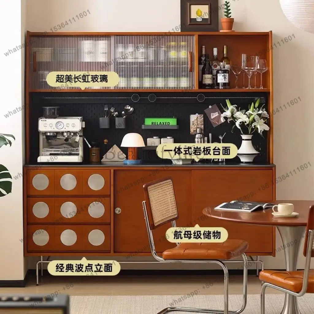 Customization Medieval Solid Wood Dining Side Cabinet Integrated Wall Rock Slab Tea Retro Storage Locker