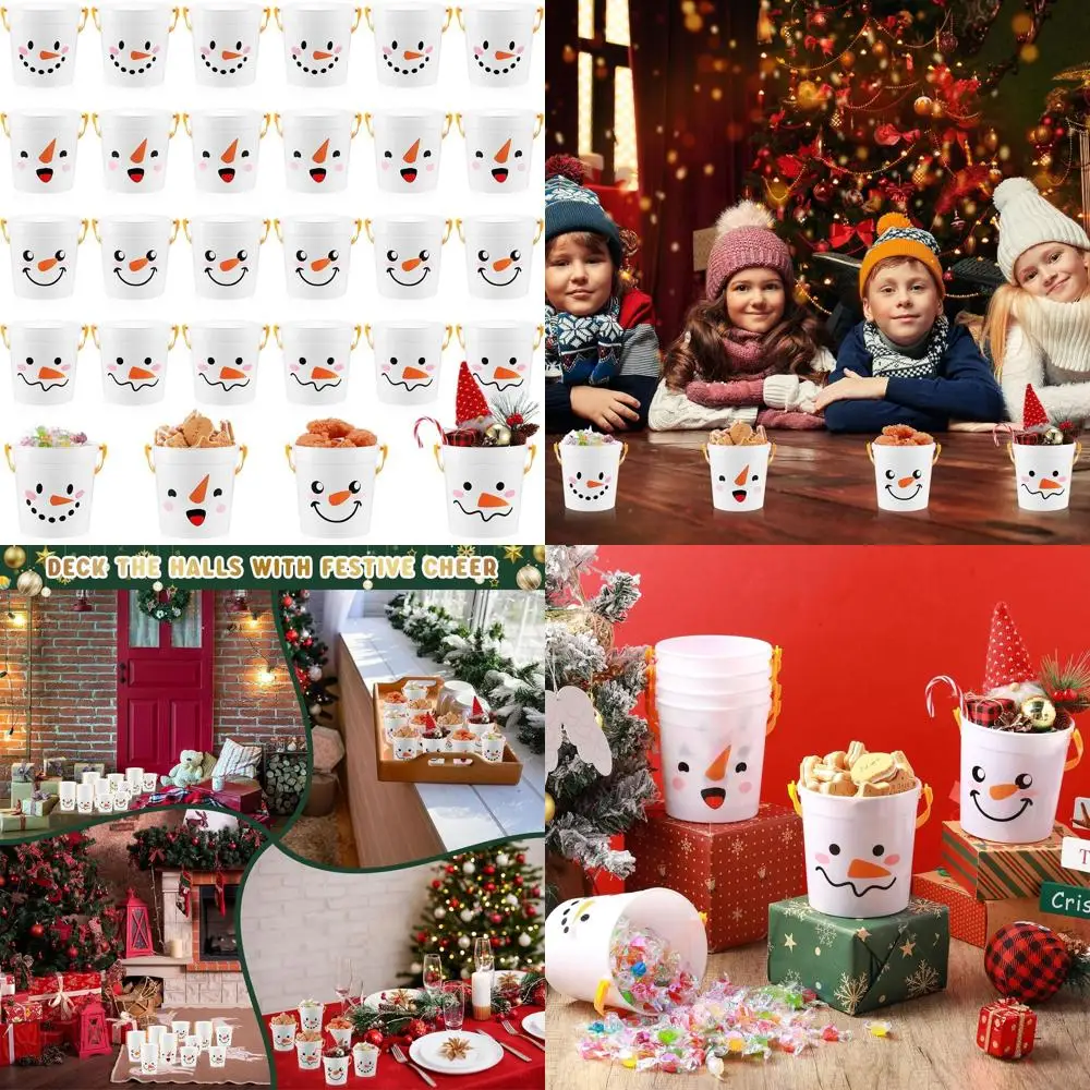 

Snowman-Themed Plastic Christmas Buckets, 24-Pack, 4.69x3.78x4.8 Inches, Perfect for Winter Party Favors and Candy Pails