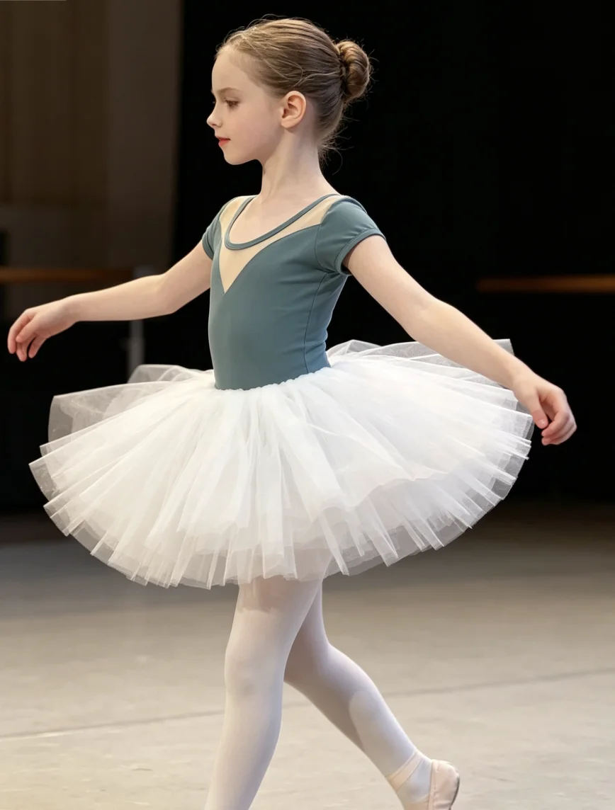 Kids Ballet Leotard Set White Tulle Skirt Toddler Dance Outfit Gymnastics Training Stage Costume Class Daily Practice Dancewear