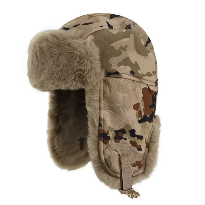German Snow Flecktarn Camouflage Leifeng Hat Man Winter Bomber Cap
