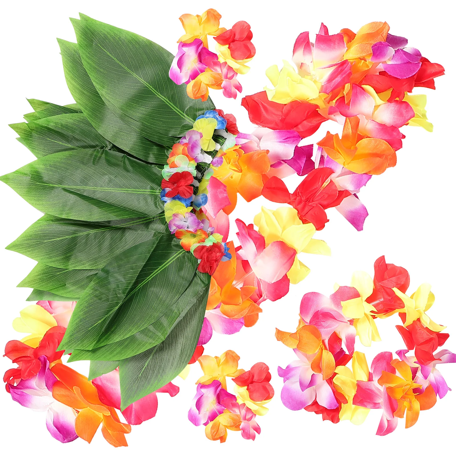 

Simulated Leaf Skirt Hawaiian Costume Set for Women Girls Lightweight Comfortable Wear Natural Colors Luau Party Supplies Floral