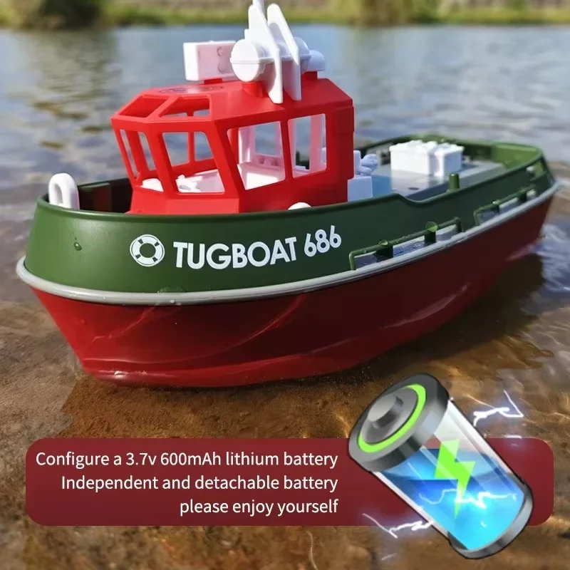 Barco remolcador teledirigido 686, barco de fuego rojo de simulación, 1:72, 2,4g, modelo eléctrico inalámbrico de larga resistencia, juguete de Control remoto, barco de pesca al aire libre