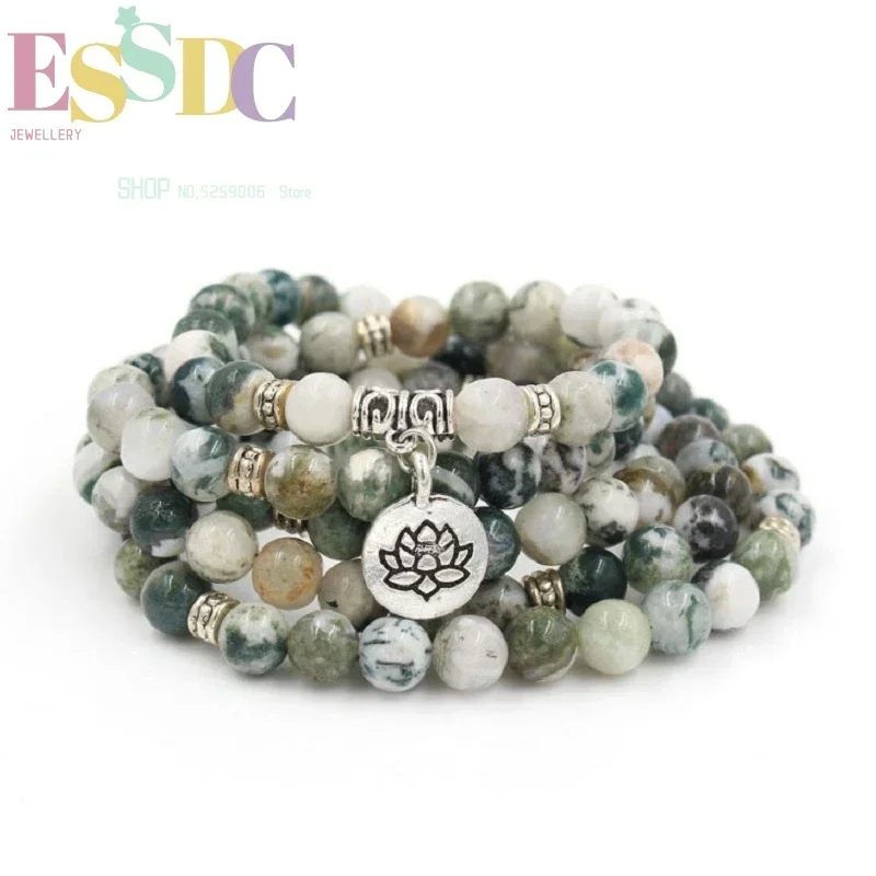 New Design 108 Natural Pine Beads  with Lotus Charm Yoga Jewelry Energy Stone Multi Layer Bracelet or Necklace Wholesale