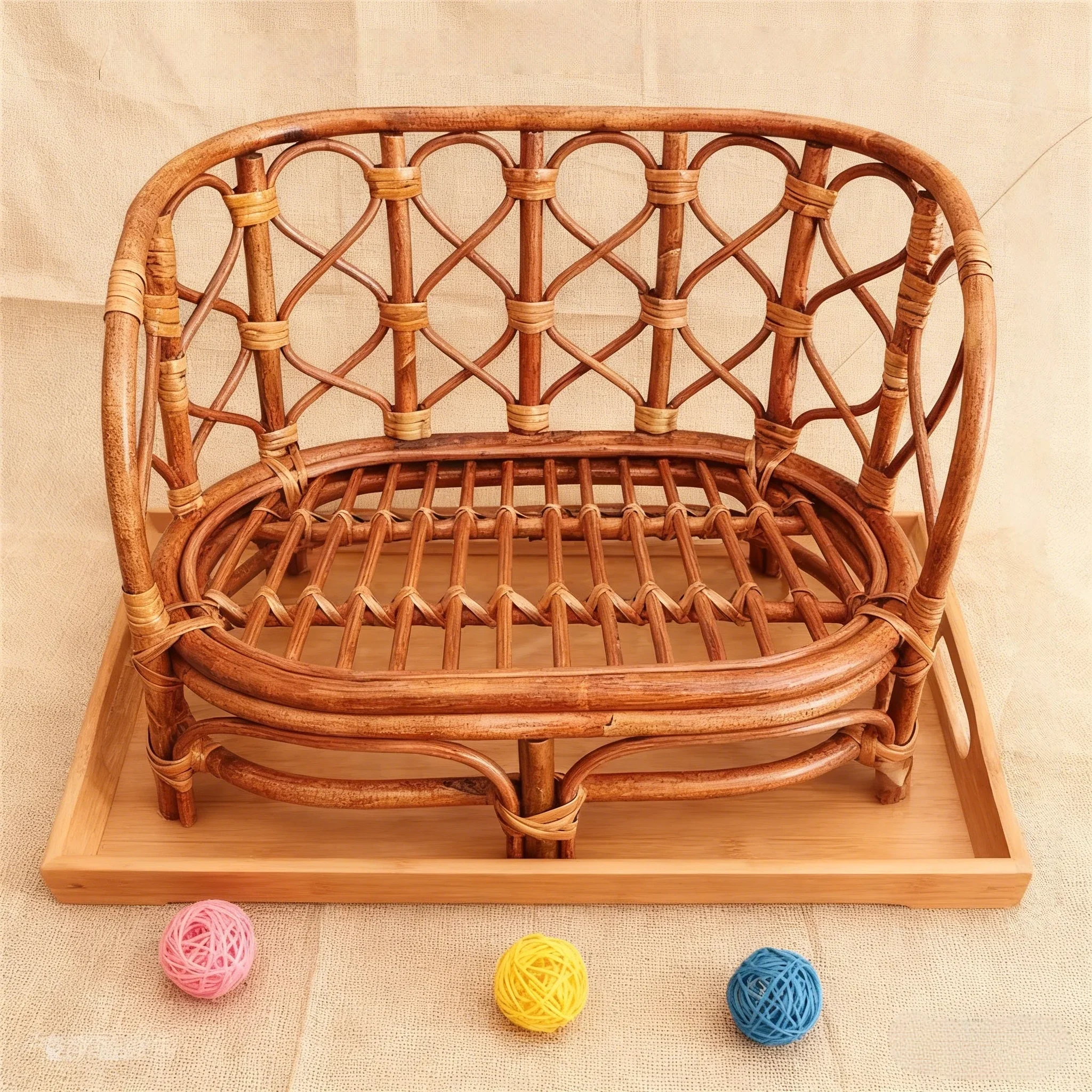 Bamboo Bench Bed Rattan Basket Handmade Newborn Photo Props Infant Posing Tool Studio Shooting Special Accessory Container Set