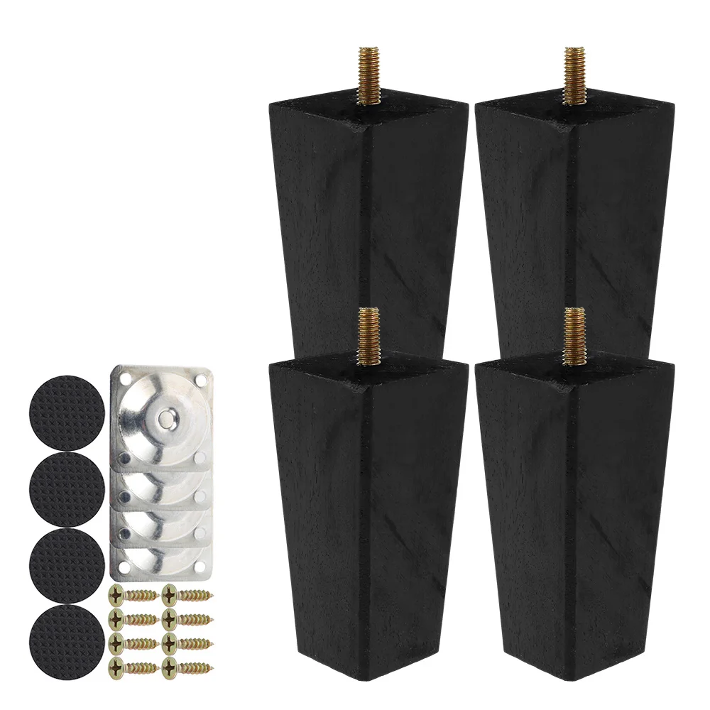 4pcs Wooden Sofa Legs Replacement Furniture Legs Black Square Furniture Feet for Sofa Couch Chair Bed Table Leg