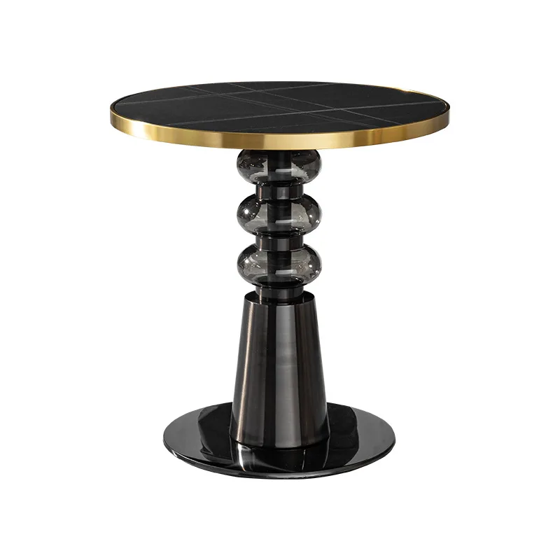 

Light luxury rock slab negotiation tables and chairs high-end restaurant commercial reception small round table stainless steel