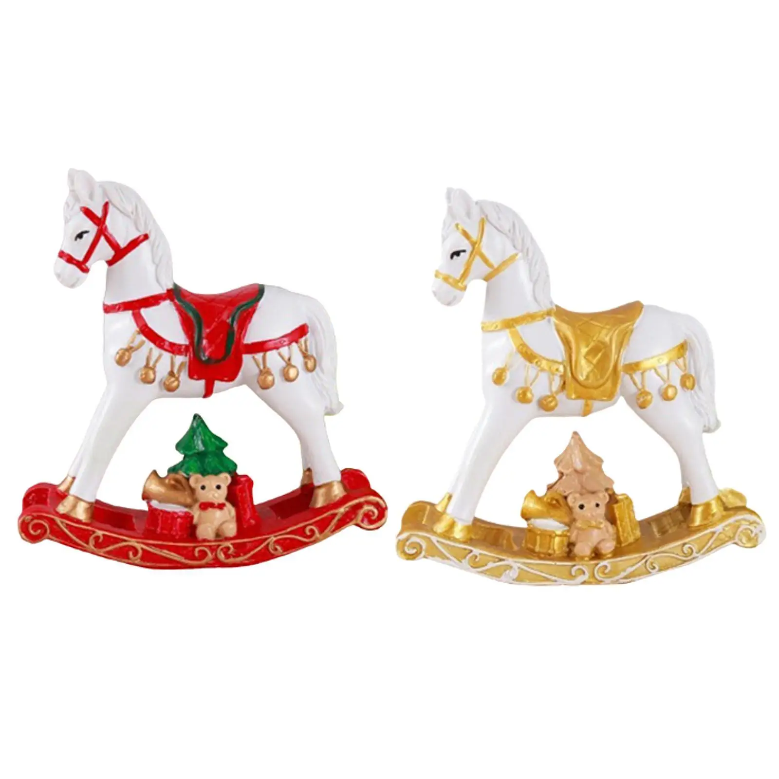 Small Christmas Rocking Horse Decoration Animal Statue Desk Figure Rocking Horse Sculpture for Festival Housewarming Desktop