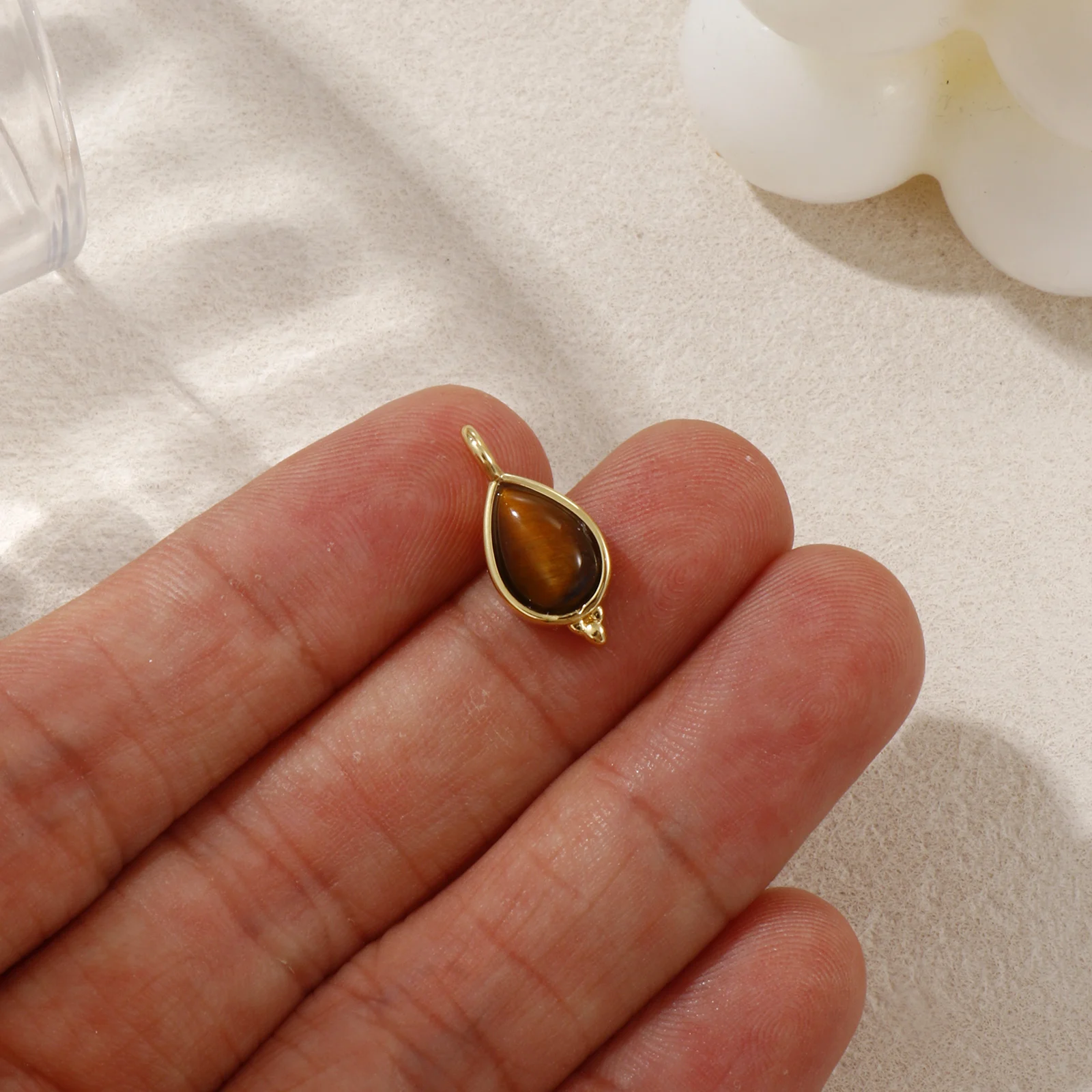 

1 PC Eco-friendly Brass Charms For Jewelry Making 18K Real Gold Plated Brown Tiger's Eyes Drop Pendant DIY Findings 17mm x 8mm