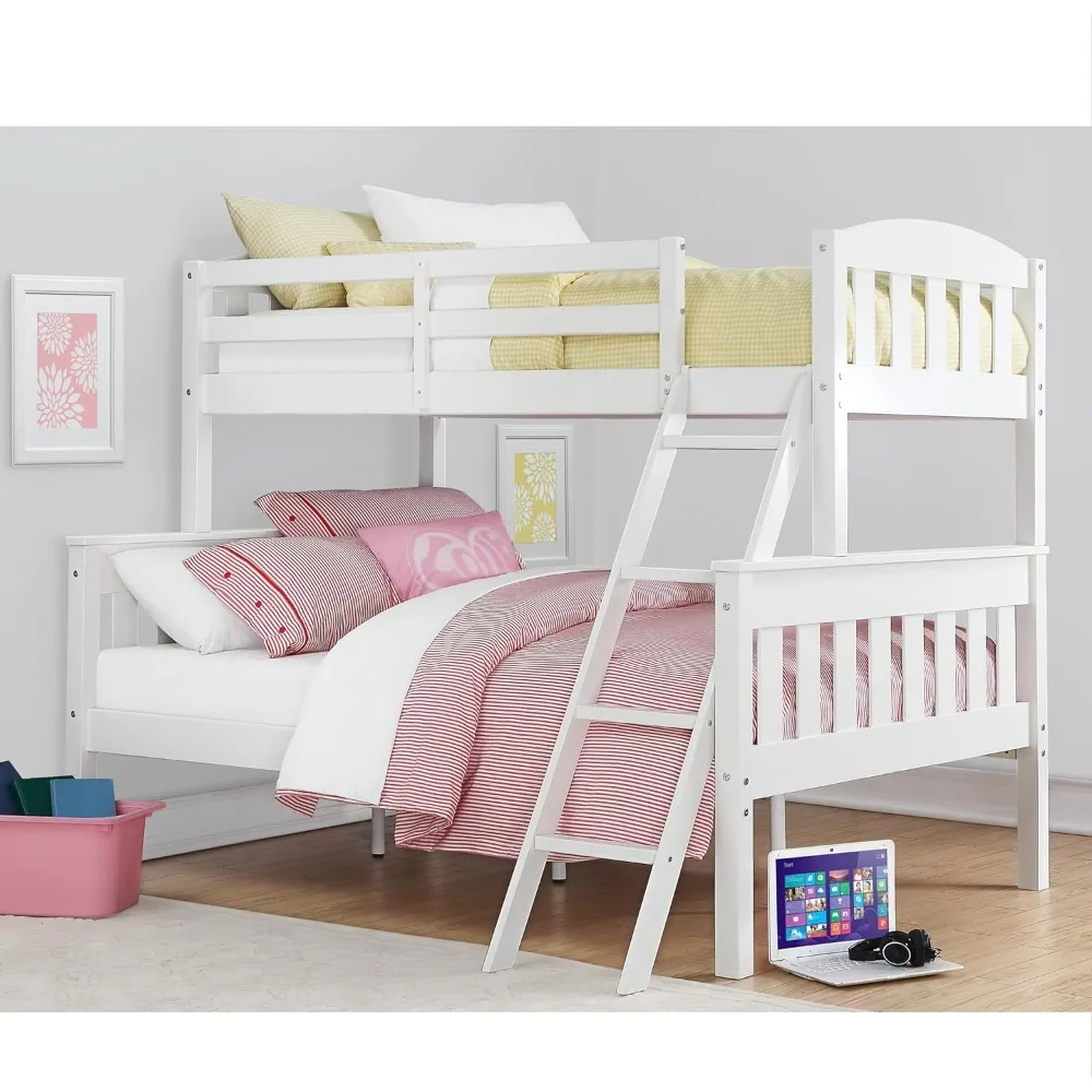 

Airlie Twin-Over-Full Bunk Bed with Ladder, White，Bed up and down, suitable for household and dormitory use