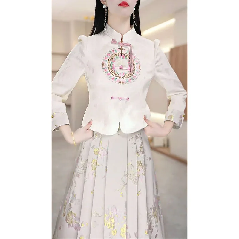 Fashion Skirt Two-piece Women's Clothing 2024 Spring Summer New Elegant Horse-faced Skirt Luxury Party Shirt Floral suit Female