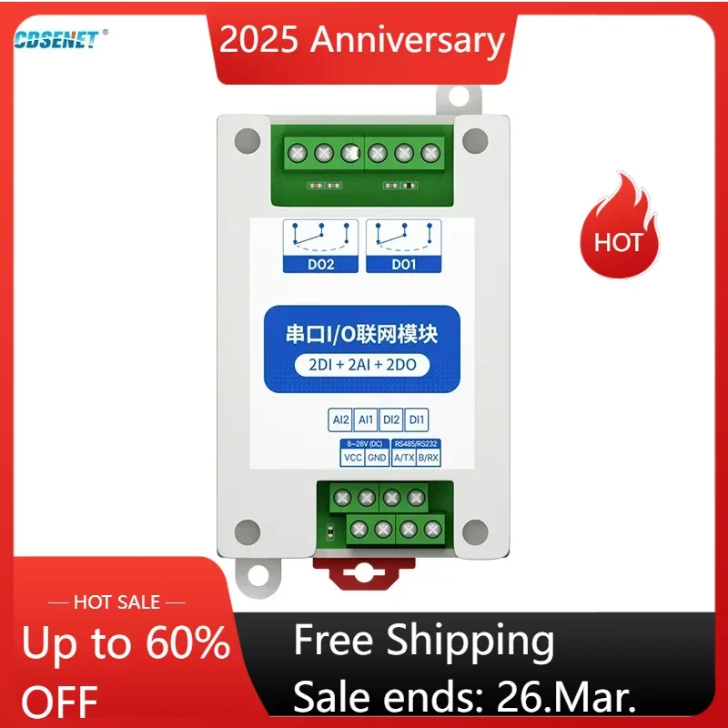 RS485 2DI+2AI+2DO ModBus RTU I/O CDSENET MA01-AACX2220 Network Modules Serial Port for PLC/Touch Display Watchdog