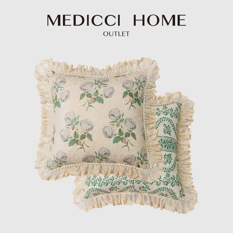 Medicci Home Victorian Style Flowery Rose Throw Pillow Cover British Garden Ruffled Pillowcase Retro Cushion Case For Villa Dorm