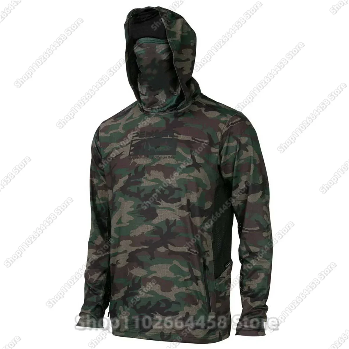 PELAGIC-Camuflagem Manga Longa Camisa de Pesca Masculina, Proteção Solar, Roupas de Pesca, Máscara Facial com Capuz, Jersey