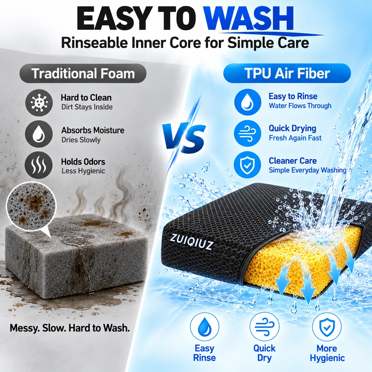 Washable Non-Slip Coccyx Seat Cushion for Office Chair TPU 4D Air Fiber Breathable Ergonomic Pressure Relief Tailbone Cushion