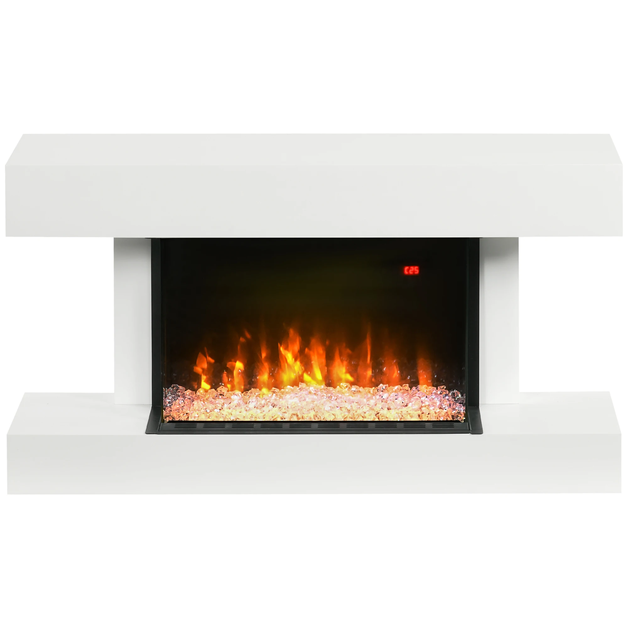 HOMCOM-Chimenea Eléctrica silenciosa, 1000W/2000W, 98x27x54,5 cm, Blanco