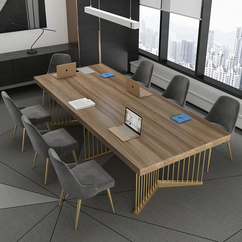 

Meeting room large solid wood desk, office building business negotiation staff training table and chair combination