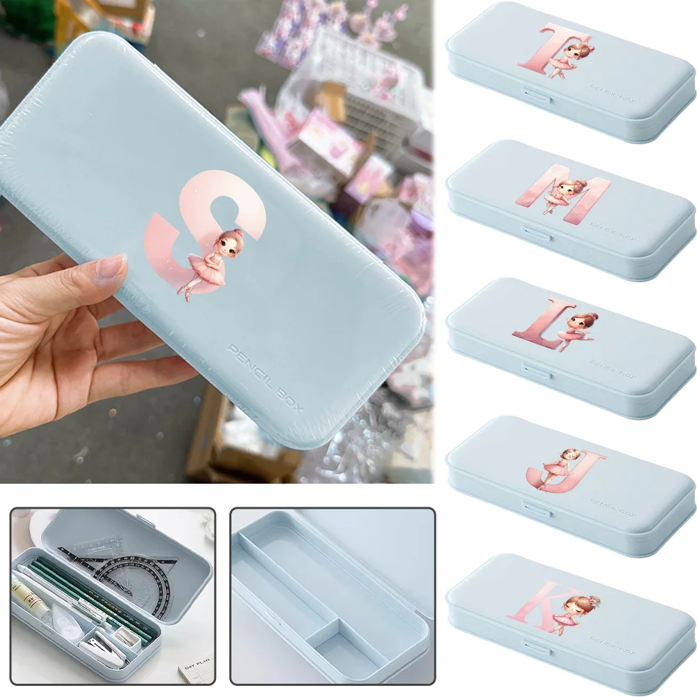 

Plastic Multi-Compartment Pencil Case Lightweight For Storing Pencils Rulers Erasers Desktop Organizer Balleria Girl Pattern