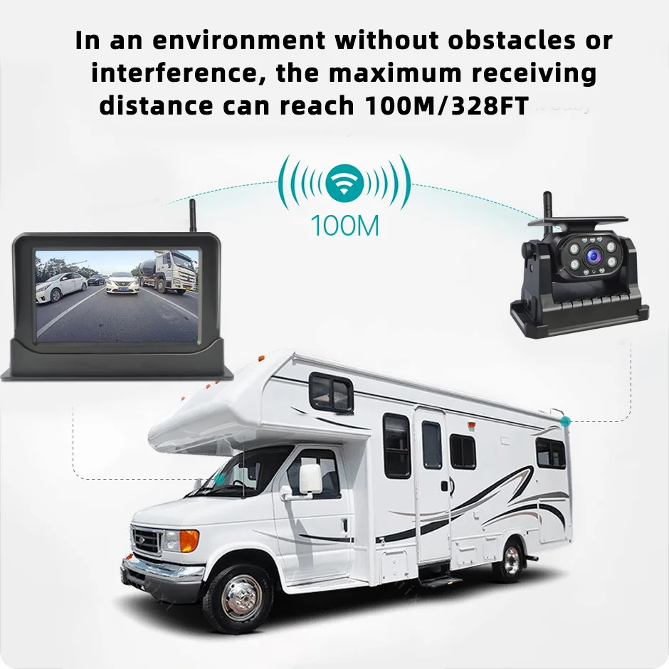 Solar Wireless Magnetic Reverse Backup Camera IR Night Vision HD 1080P 5 Inch Monitor Rear View for Car RV Truck Trailer.
