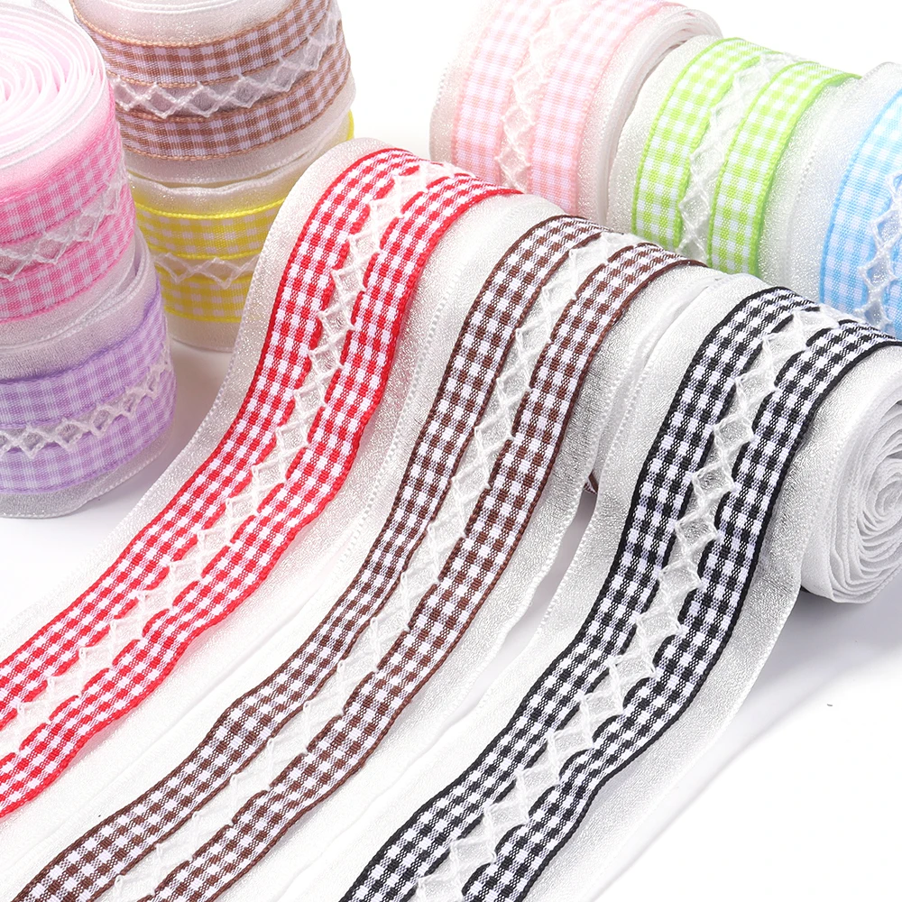 2 Yards 4cm Spitzen-Karo-Satinband Hochzeits-Weihnachtsdekoration DIY Nähstoff Handgemachte Schleifenbänder Blumen-Geschenkverpackung – Detail 3