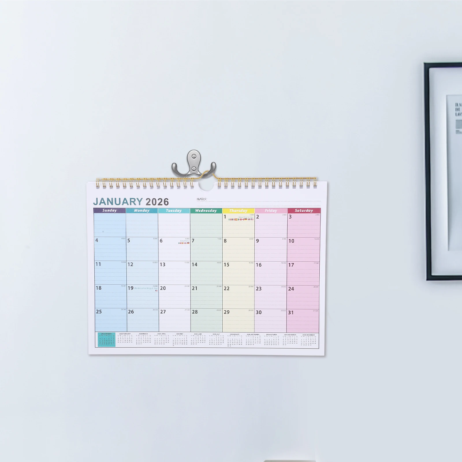 تقويم معلق على الحائط لمدة 18 شهرًا، 2026 يناير، 2027، مخطط شهري عمودي، تقويم ورقي كبير للمكتب المنزلي