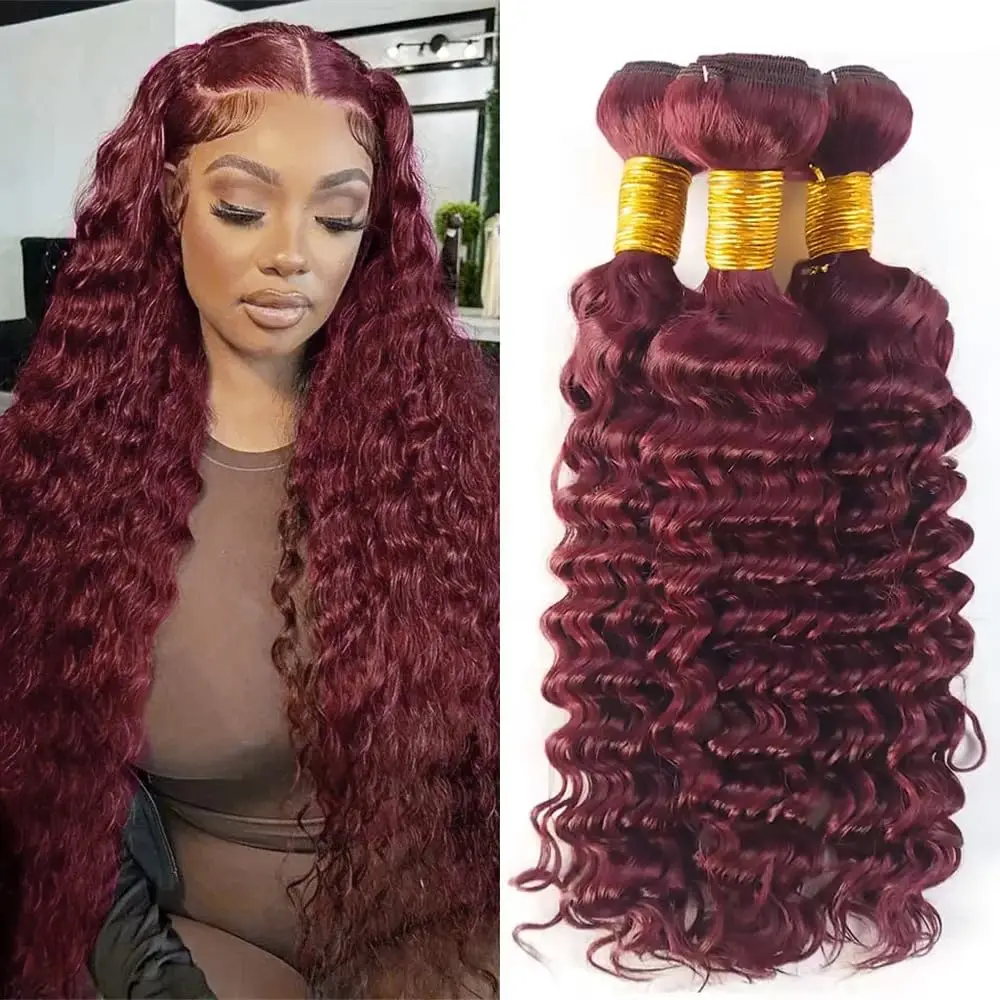 

#99j Deep Wave Bundles Human Hair Burgundy Loose Deep Weave Extensions Color 99J Bundles Double Weft Brazilian Hair Extensions