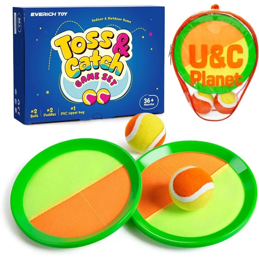 Juego de lanzamiento y atrapa pelotas: juegos de interior y exterior para niños de 3 a 12 años, juguete acuático para piscina de arena y playa, incluye 2 paletas y 2 bal adhesivos