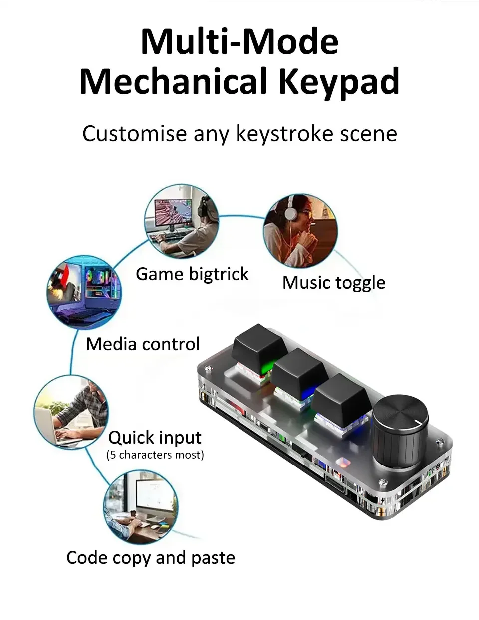 2,4G 3-Tasten Anpassen Bluetooth Tastatur Makro Knopf Kopieren Einfügen Verknüpfung Schlüssel E-sport Spiel Mini mechanische Hot Plug Mini Tastatur – Detail 4