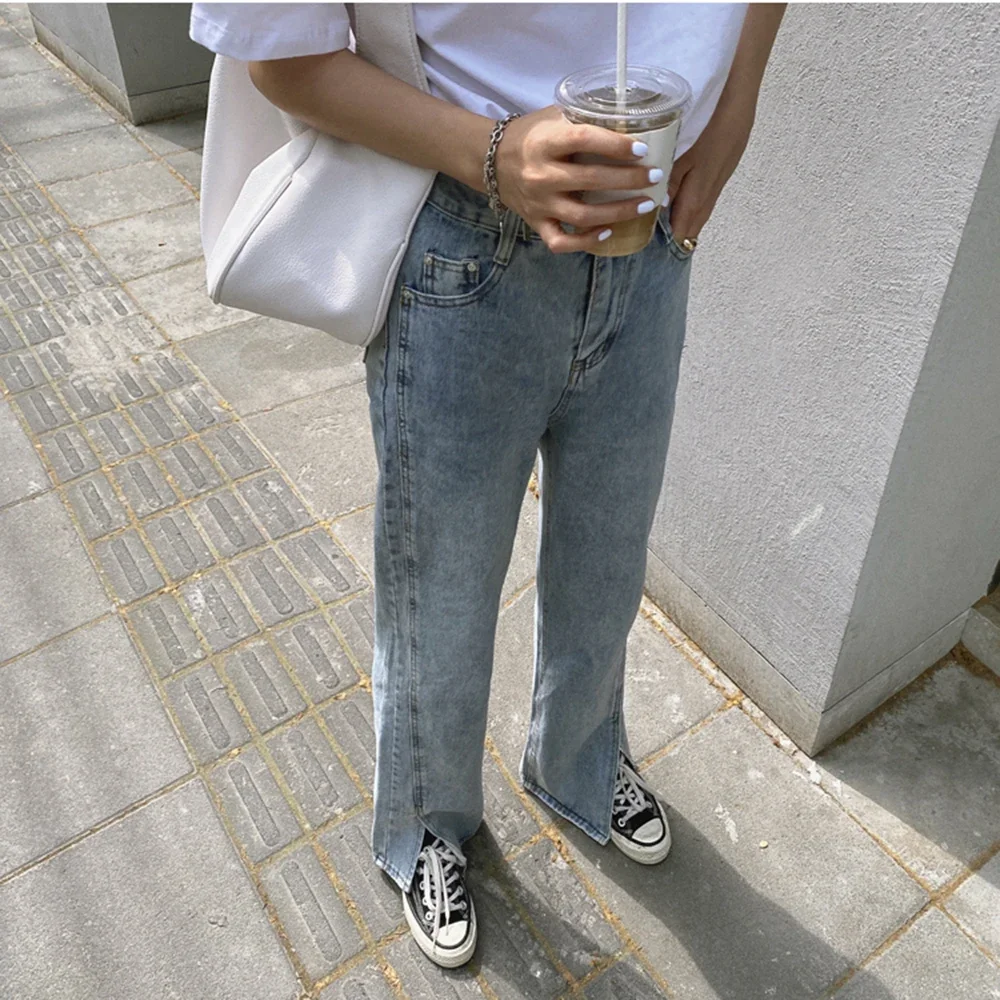 Y2K Wide Leg Jeans Women Spring Summer Floor Pants Split High Waisted Versatile Loose Straight Leg Denim Pants
