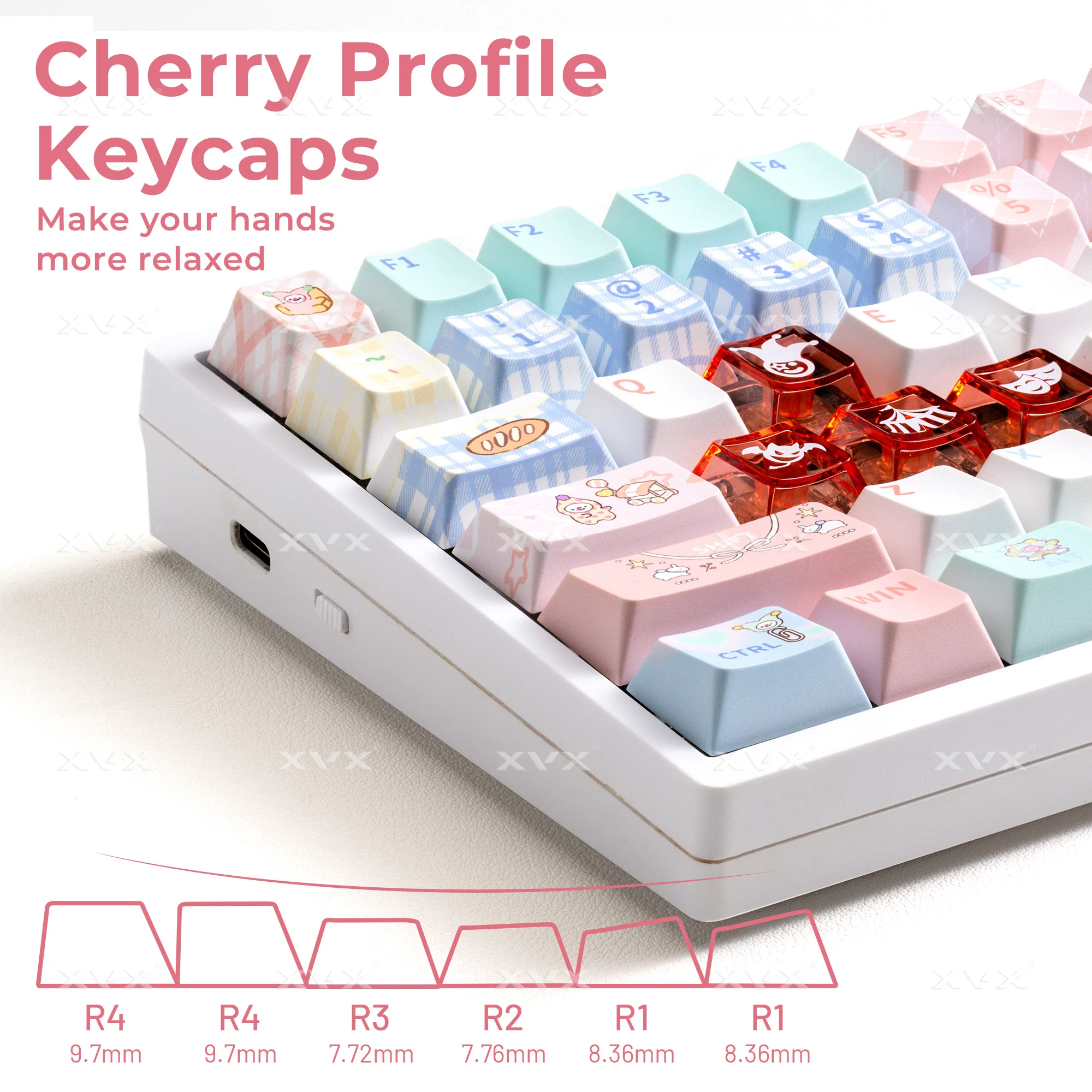 XVX Macaron cherry copritasti arcobaleno pbt + pc copritasti trasparenti 157 tasti copritasti tastiera personalizzati 75 per cento di larghezza compatibilità