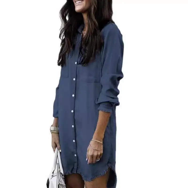 Zomer Casual Dames Denim Dr Dames T-shirt Jurk Woon-werkverkeer Sle Andere stof Synthetisch Dun Lang Sve Pure kleur