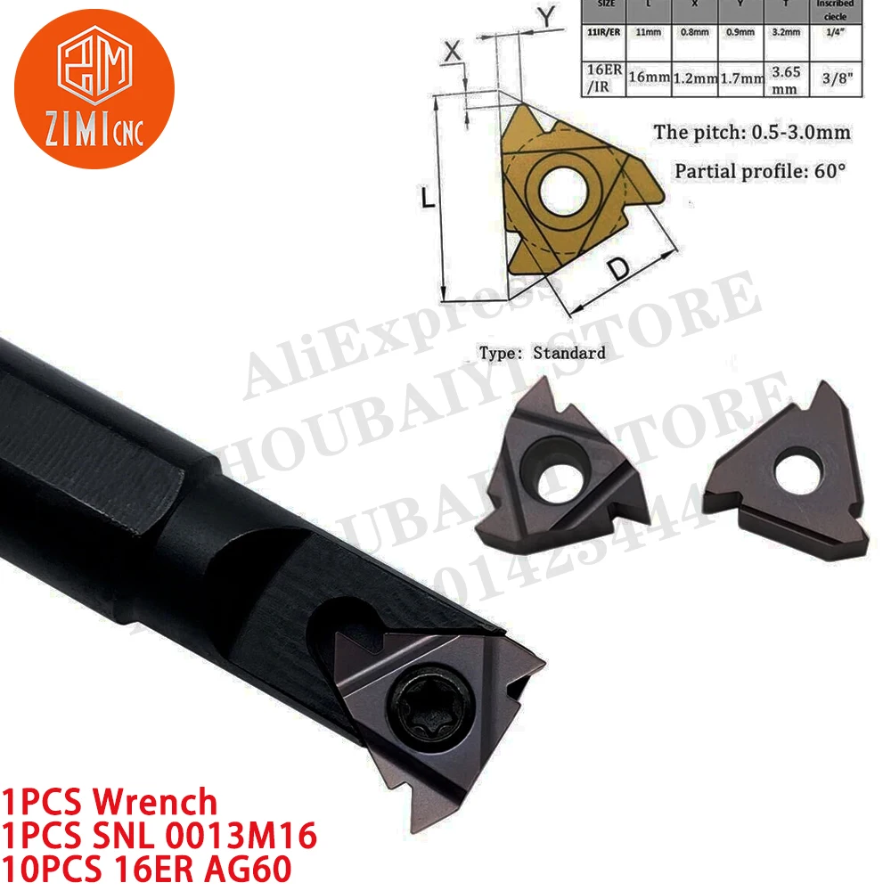 1PCSNR0013M16 선반 내부 스레딩 보링 바 터닝 공구 홀더 16IR AG60의 경우 초경 인서트 CNC 금속 선반 자르는 기계