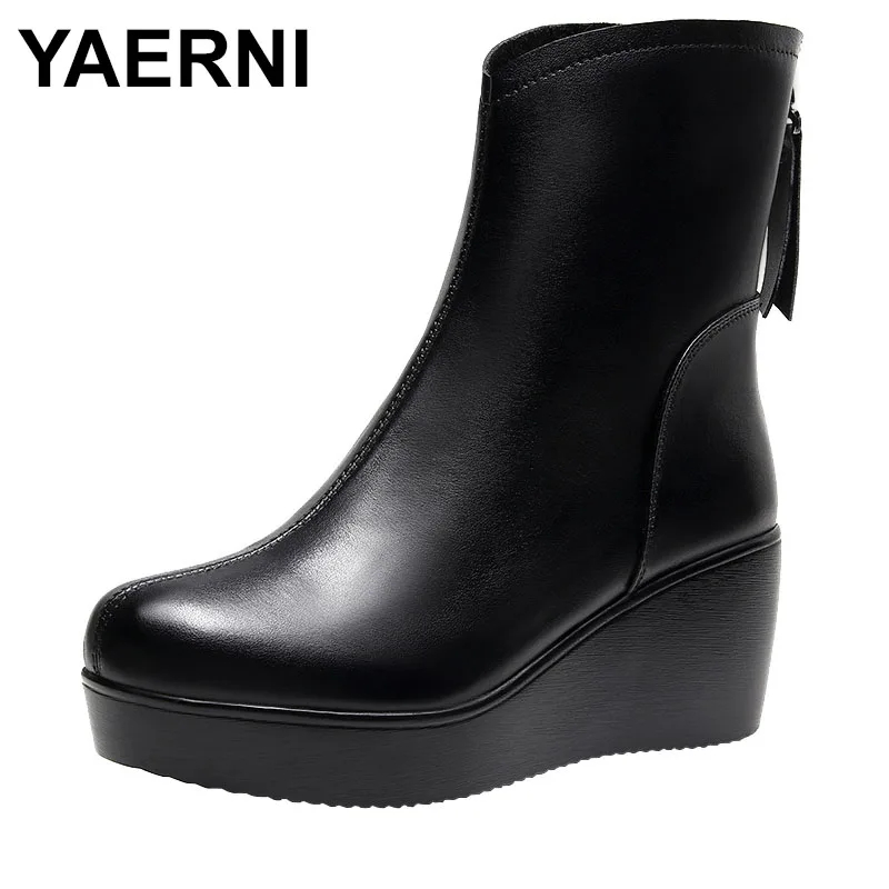 

Wedge Short Boots Back Zip Spring Autumn Platform Single Boots Winter Cotton Shoes Platform High Heel 6cm/8cm Mid-calf Boots