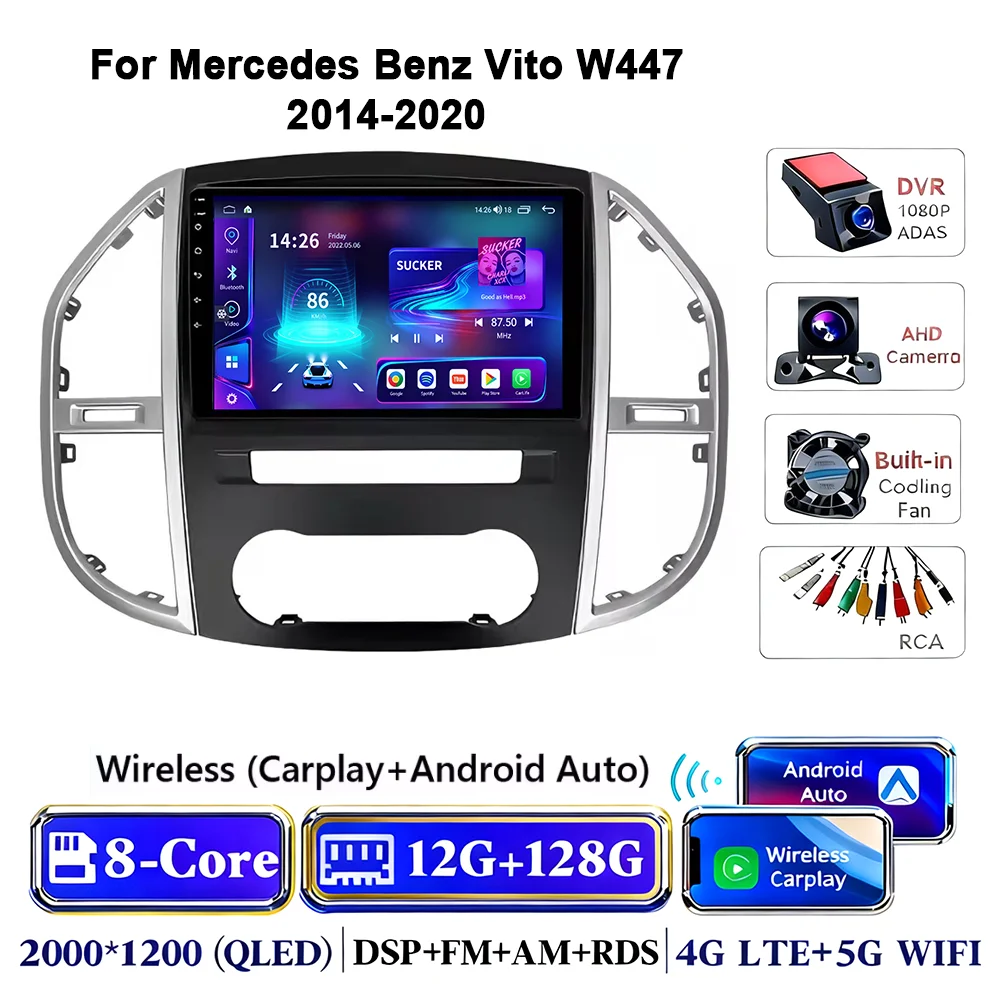 Android 17 autoradio voor Mercedes Benz Vito 3 W447 2014-2020 2K QLED Android multimediaspeler 4G stereo CarPlay head unit