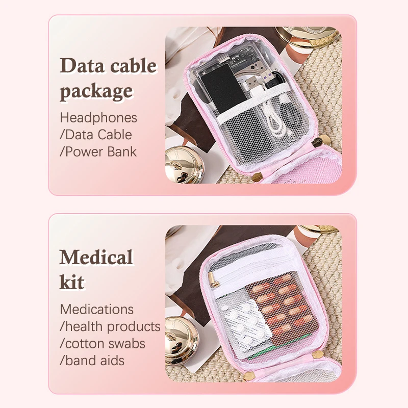 Mini Clear Travel Makeup Organizer Bag Small Cute Preppy Makeup Bag Cosmetic Zipper Toiletry Storage Clutch Coin Pouch For Women
