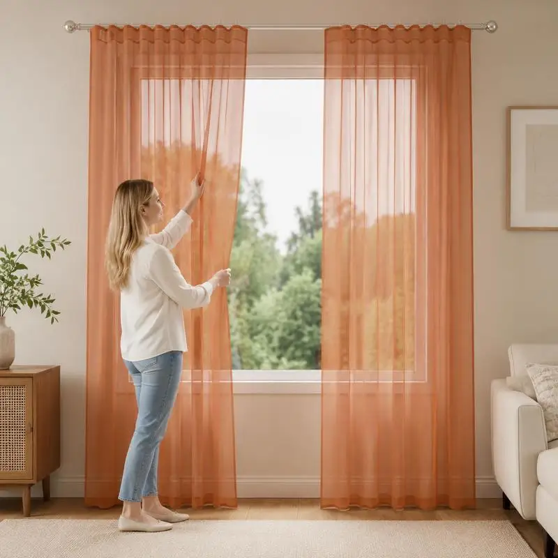 Voilages à œillets, 2 pièces, terre cuite, haute performance d'ombrage, bloquent efficacement la forte lumière du soleil tout en protégeant la vie privée des personnes dans l'intérieur.