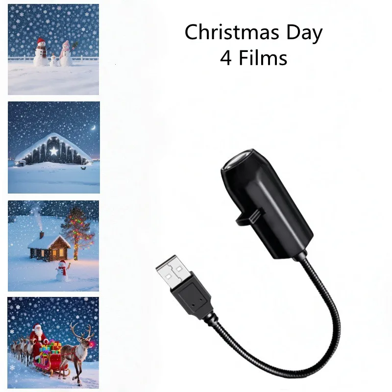 โปรเจคเตอร์พกพาแบบ USB ไฟกลางคืนรูปทรงโปรเจคเตอร์ สายไฟอ่อนนุ่มยืดหยุ่น สร้างบรรยากาศแสงไฟกลางคืน โคมไฟฉายภาพสำหรับงานปาร์ตี้วันฮาโลวีน คริสต์มาส