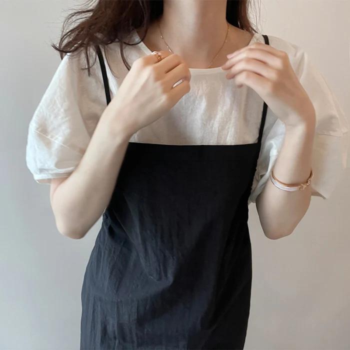 Coréen Sle coton lin ort Sve bulle Sve T-shirt femmes paresseux Sle irt été 2025 nouveauté décontracté trajet