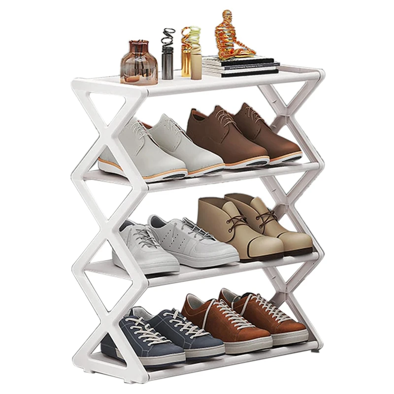 X-Shaped Shoe Rack For Home Multifunctional Steel Shoe Rack Dormitory Dustproof Storage Shelf White