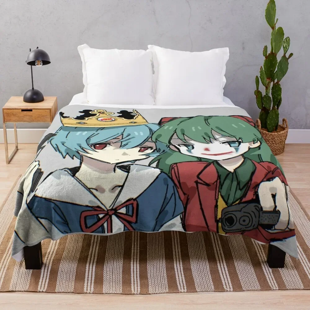 Rei and Asuka Joker and Crown Throw Blanket bed plaid Cute Large Weighted Blankets