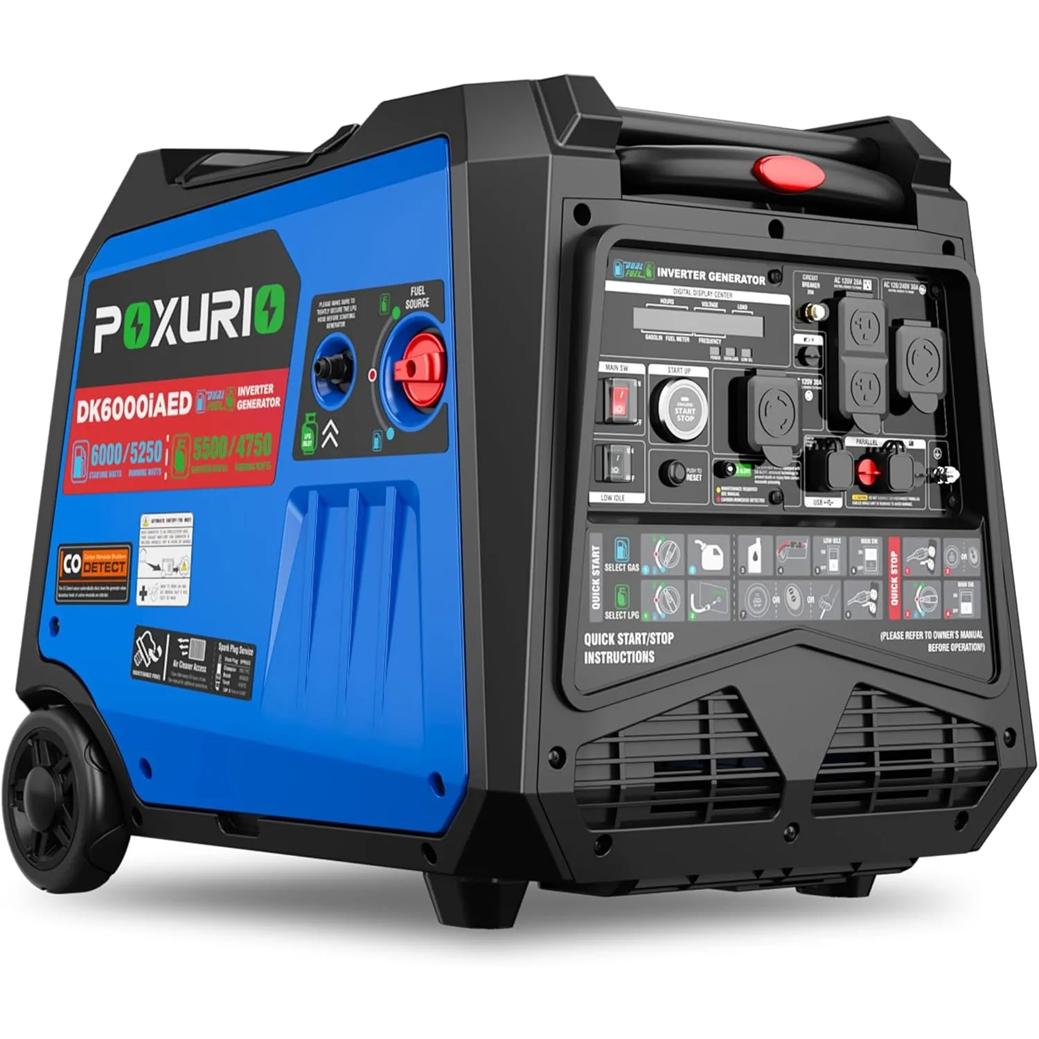 

6000 Watt Dual Fuel Inverter Generator, Gas Propane Powered Generator Super Quiet, Remote Start/CO Sensor/RV Ready/EPA/Carb