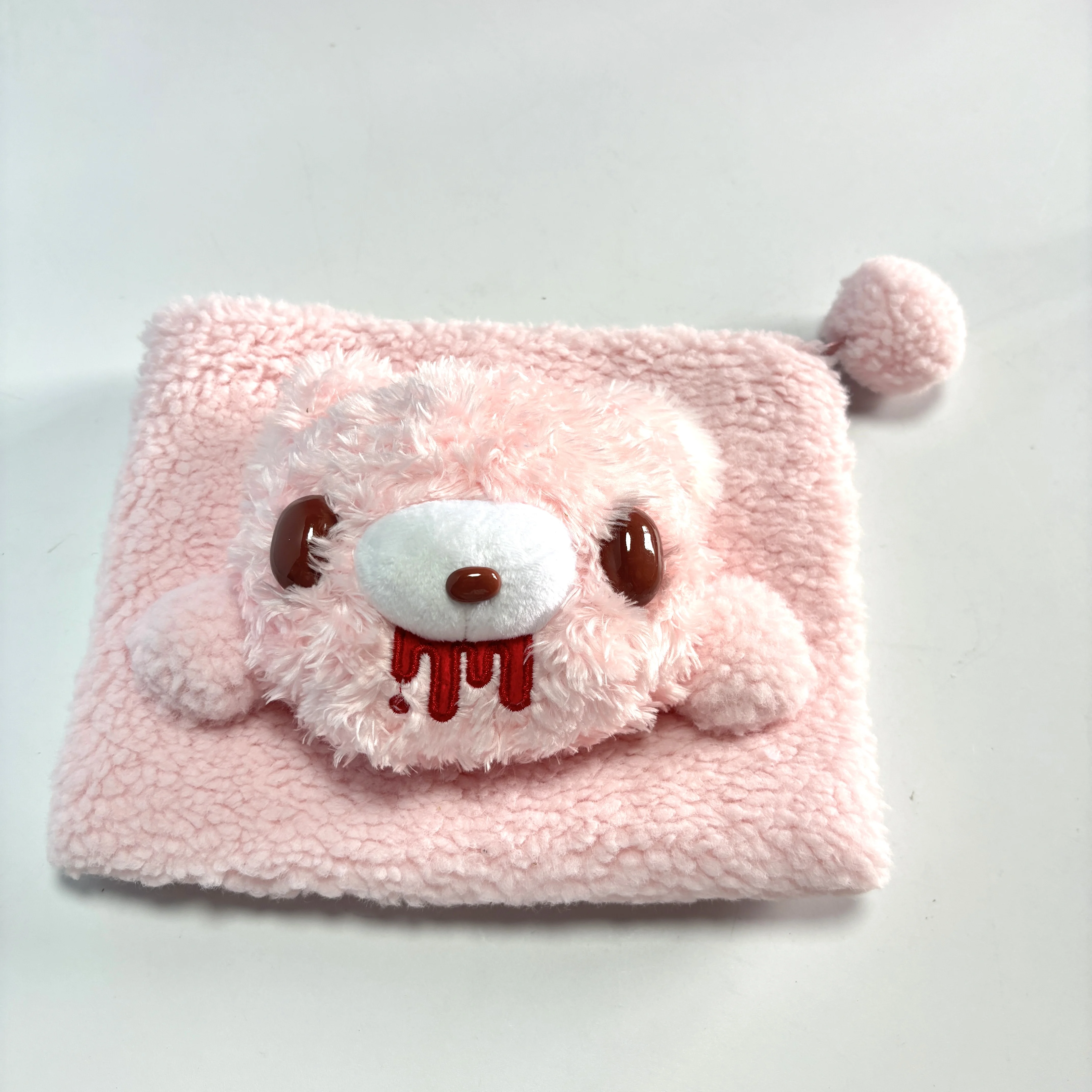Cute Pink Fluffy Bear Zipper Pouch, Soft Plush Cosmetic Bag for Makeup Storage, Portable Travel Pouch
