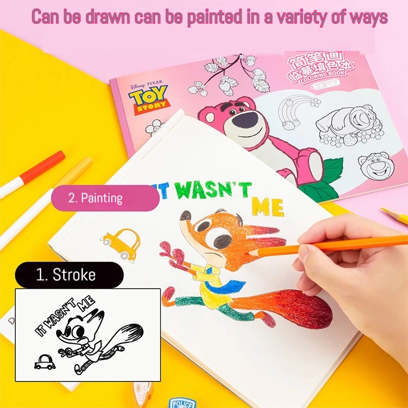 Disney drawing book, elementary school children's art drawing book hand drawn and painted book, simple stroke copying and color