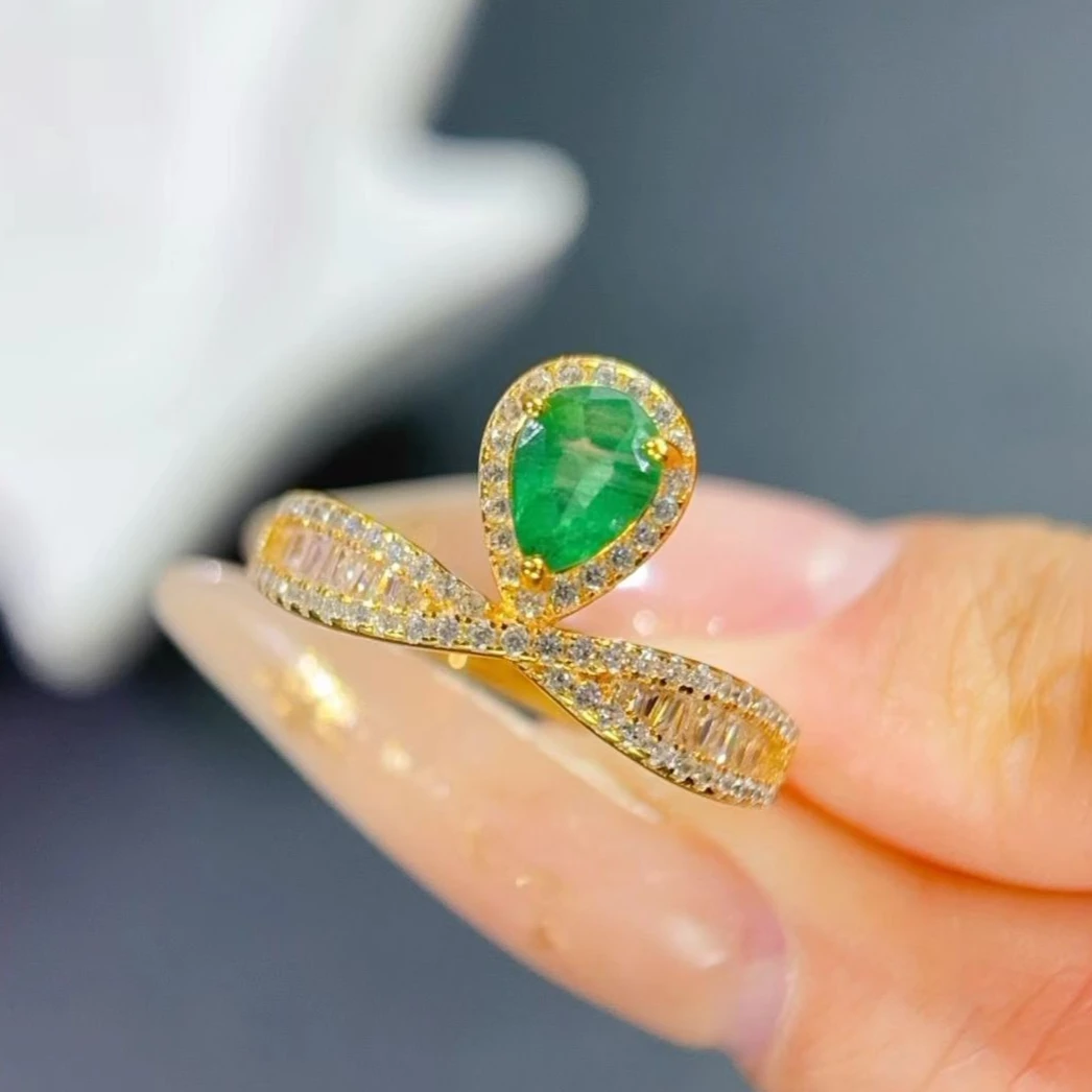Royal Design 925 Silver Engagement Ring 4x5mm Natural Emerald Ring Gold Plated Silver Colombian Emerald Jewelry with Certificate