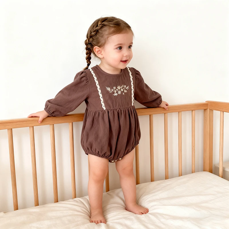 

Осенний комбинезон для новорожденных девочек 0-24 месяцев, весенний хлопковый комбинезон с длинными рукавами и принтом для маленьких девочек, милая одежда для маленьких девочек