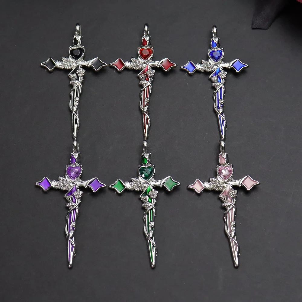 5PCS Dark Gothic Sweet Cool High End Diamond Set Thorn Rose Cross Pendant DIY Bracelet Necklace Bead Material