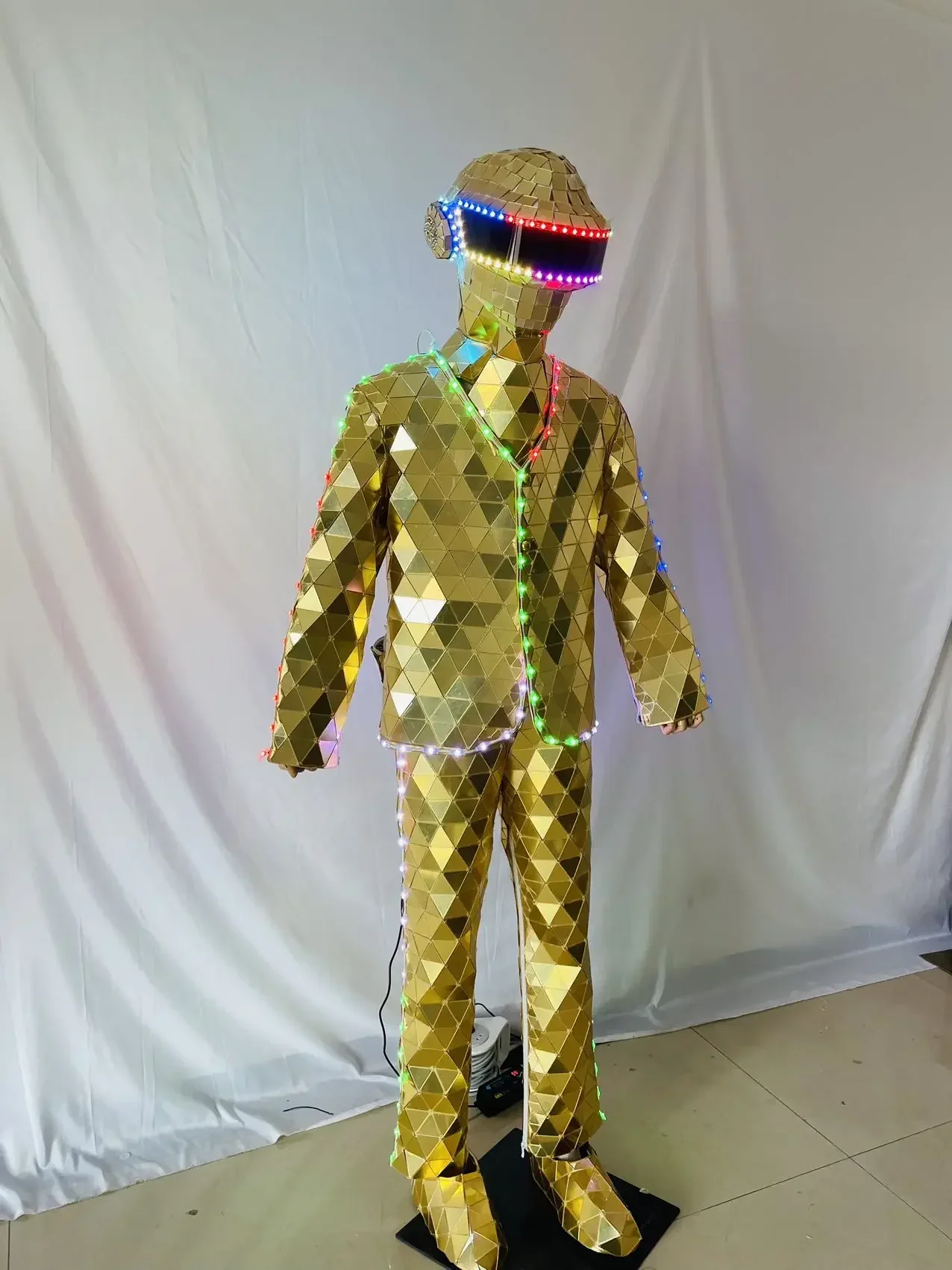 ركائز الفضة ووكر LED مرآة رجل تظهر فستان المسرح قناع الأداء زي الزجاج تأثيري الملابس #5