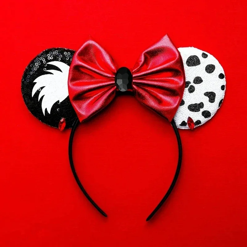 Fine Cruella de Vil Headband Disney Mickey Mouse Ears Headbands for Girls Kids Women Bow Hair Accessories Party Cosplay Hairband